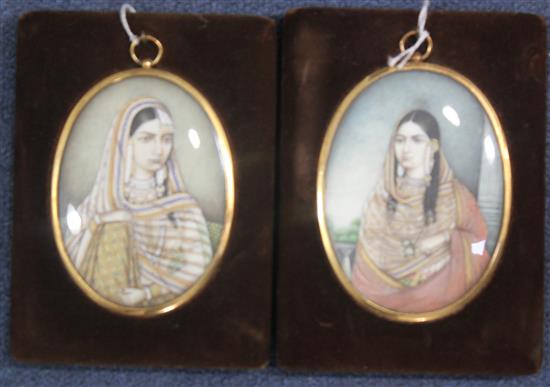 Indian School c.1890 Miniatures of Emperor Akba & Mughal Princess, Jodh Bai & Moti Bai, Largest 4 x 3in.